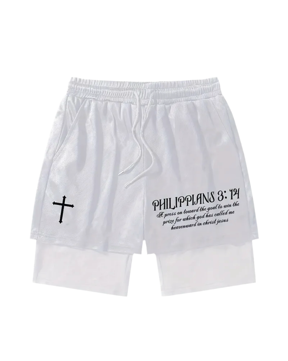 Men's Dual-Layer Casual Athletic Shorts - Sleek Black with Cross & Philippians 4:13